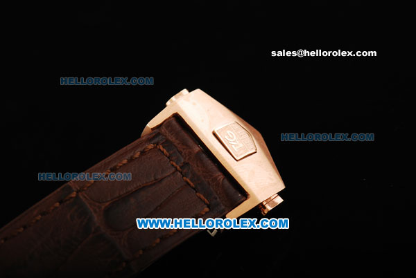 Tag Heuer Carrera Calibre 17 Swiss valjoux 7750 Automatic Movement Rose Gold Case with Beige Dial Brown Leather Strap - Click Image to Close